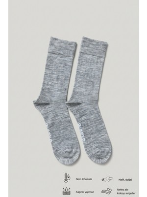 Allunique Erkek Gri Melanj Doğal Merino Yün Ince Dikişsiz Soket Çorap