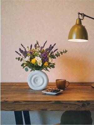 Beta Moda Hub Iskandinav Bohem Tarz Vazo Zarif Beyaz Vegan Pla Tasarım 14 x 12 cm