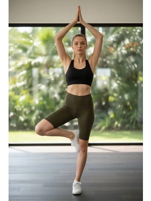 Beta Moda Hub Kadın Dalgıç Kumaş Yüksek Bel Şort Tayt