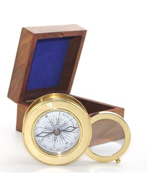 Derin Stok Ahşap Kutulu Pirinç Mercekli Pusula Model 2