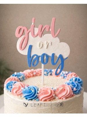 Leaft Design Girl Or Boy Pasta Süsü – Cinsiyet Partisi Pasta Topper – Gender Reveal Baby Shower Süsü
