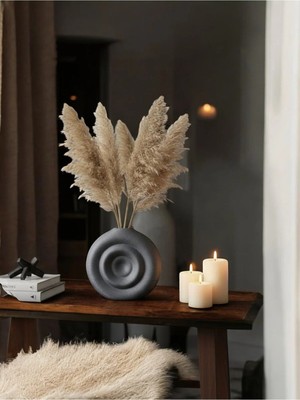 Beta Moda Hub Iskandinav Bohem Tarz Vazo Zarif Gri Vegan Pla Tasarım 14 x 12 cm