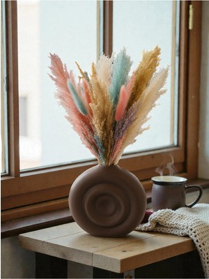 Beta Moda Hub Iskandinav Bohem Tarz Vazo Zarif Bronz Kahverengi Vegan Pla Tasarım 14 x 12 cm