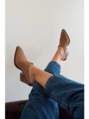 Nope21 Royal Toprak Hakiki Deri Topuklu Terlik