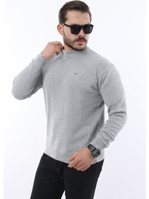 Comstar Erkek Yarım Balıkçı Yaka Günlük Gri Triko Kazak