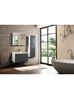 ACA Tasarım Capella 80CM Beyaz Antrasit Banyo Dolabı Takımı Boy Dolapsız