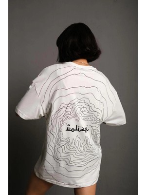 Bisiklet Yakalı Sırt Baskılı Oversize T-Shirt - Beyaz