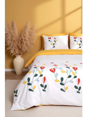 Puff Nakışlı Nella Hardal Çift Kişilik %100 Pamuklu Nevresim Takımı - 6 Parça Çeyiz Seti