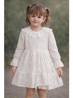 Bilge Trend Kız Bebek Çocuk, Fırfırlı Yaka Detaylı Elbise, Doğum Günü, Düğün, Bayramlık, Parti Elbisesi