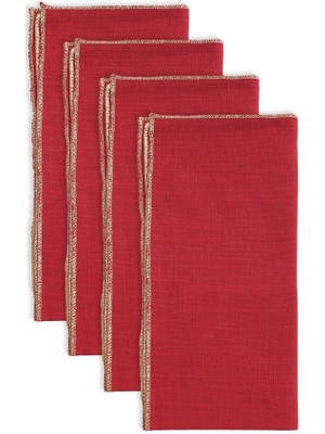 Decocenter Gold Biyeli Kırmızı Keten 4'lü Yılbaşı Peçete