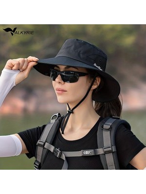 Valkyrie Outdoor Güneş Şapkası Unisex Kamp Trekking Safari Balıkçı Şapkası Uv Koruma Siyah