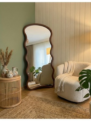 Ersan Dizayn Ceviz Ahşap Çerçeve Dalgalı Model Ayaklı Boy Aynası 80X180