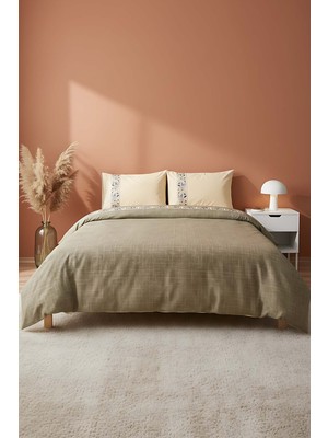 Folkart Bej Çift Kişilik Desenli %100 Pamuk Nevresim Takımı - 4 Parça