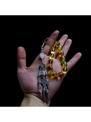Tesbih Rüyası Kapsul Kesim Gümüş Kamçılı  Efe Model Damla Kehribarı