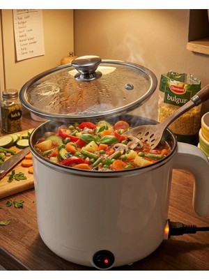 Store Mania Ieg™ Mini Elektrikli Yemek Pişirici 1 Litre Buharlı Pişirme Tepsili Mutfak Tenceresi