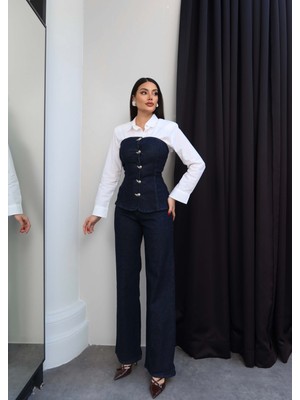 Esra Helvacı Gold Düğmeli Straplez Takım