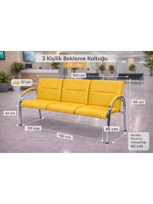 YRN Ofis Ofis Üçlü Bekleme Koltuğu Lobi Bekleme Sandalyesi Misafir Sandalyesi