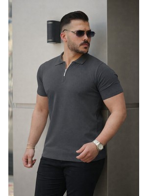 Comstar Erkek Fermuarlı Polo Yaka Slim Fit Triko T-Shirt