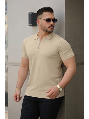 Comstar Erkek Fermuarlı Polo Yaka Slim Fit Triko T-Shirt
