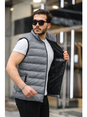 Comstar Erkek Kolsuz Fermuarlı Cepli Basic Füme Şişme Yelek