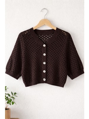 Retrobird Lou Retro Ajurlu Kısa Hırka Kadın Kahverengi