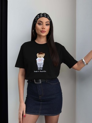 Esra Helvacı Bisiklet Yaka Teddy Bear Tshirt