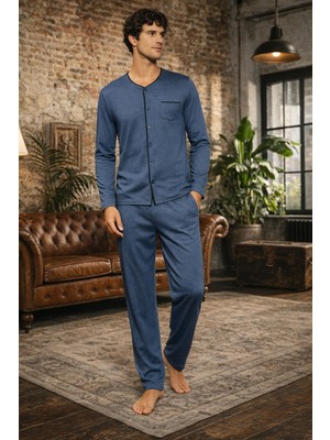 Erkek Aydoğan Pamuklu Uzun Kol Pijama Takımı 250556 Füme