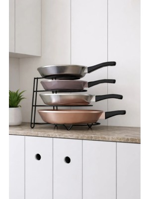 Atacı 1 Adet Siyah Dolap Içi - Dolap Dışı ,  4 Katlı Metal Organizer Tava Rafı