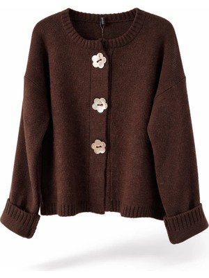 Retrobird Daisy Bloom Çiçek Düğmeli Hırka Kadın Kahverengi