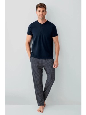 Vendas Erkek % 100 Cotton Önden Düğmeli Pijama Takım