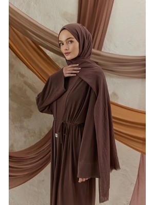 Lale Butik Qef Scarf Soft Line Pamuk Şal Kızıl Kahve 001 KAHVE01
