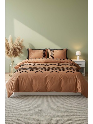 Puff Nakışlı Elio Bakır Çift Kişilik Nevresim Takımı - 6 Parça Çeyiz Seti