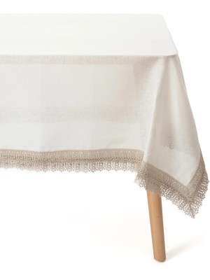 Decocenter Krem Keten Dantel Detaylı Masa Örtüsü