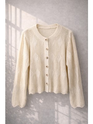 Retrobird Baharlık Delikli Hırka Kadın Krem