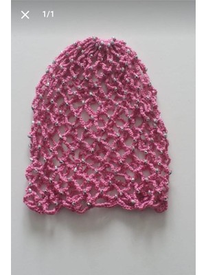 Mrey Pembe El Yapımı File Örgü Boncuklu Yazlık Şapka - Kadın File Bere – File Şapka - Tığ Işi, Kadın