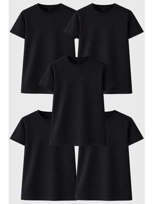 Freemen Kadın 5 Adet Basic Tişört Seti, 30/1 Süprem Pamuk, Yumuşak Doku, Bisiklet Yaka