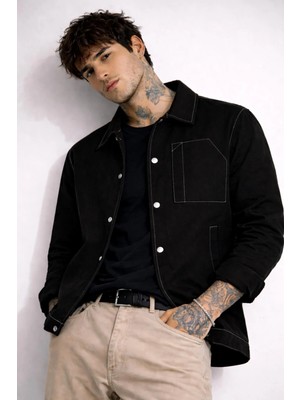 Freemen Erkek Dikiş Detaylı Oversize Gabardin Mevsimlik Ceket & Mont