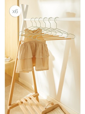 Ocean Home Textile 6 Adet Ahşap Destekli Mat Mint Kauçuk Kaplamalı Metal Çocuk Giysi Askısı, Elbise Askısı 18x32x0.3 cm