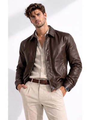 Freemen Erkek Beli Lastikli Iç Cepli Suni Deri Bomber Oversize Ceket