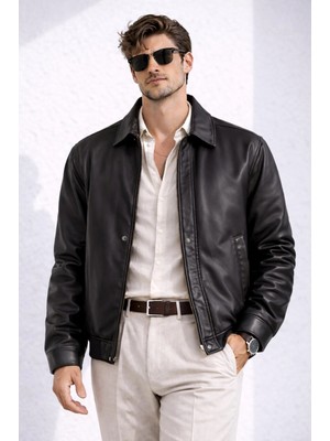 Freemen Erkek Beli Lastikli Iç Cepli Suni Deri Bomber Oversize Ceket