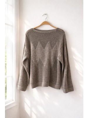 Retrobird Ajurlu Delikli Baharlık Triko Kadın Vizon