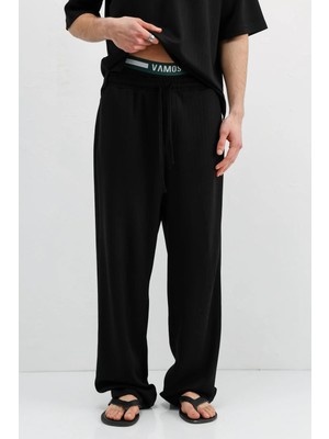 Vamos Fitilli Dokulu Baggy Eşofman Alt Siyah
