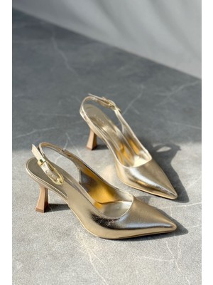 Moda Adam Kadın Ovis Sivri Topuklu Ayakkabı - Altın