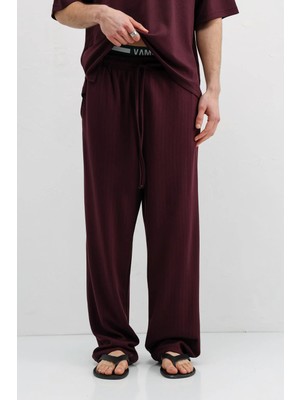 Vamos Fitilli Dokulu Baggy Eşofman Alt Mürdüm