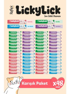 Reflex Plus Lickylick Sıvı Ödül Maması Karışık Paket 15 gr x 48 Adet