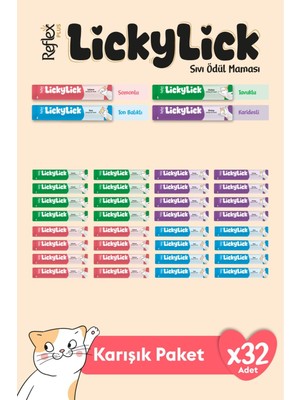 Reflex Plus Lickylick Sıvı Ödül Maması Karışık Paket 15 gr x 32 Adet