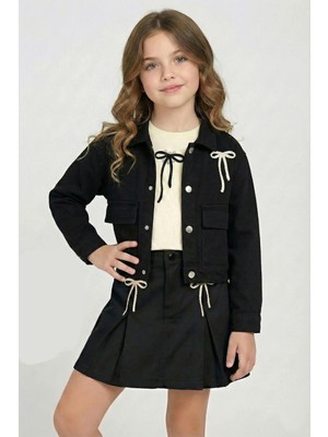Dmb Kids Kız Çocuk Arka Fiyonk Nakışlı Keten Ceket  DMB-9070