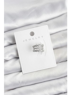 Eco Lounge Gümüş Renk Zirkon Taşlı Pirinç Kıkırdak Earcuff Küpe