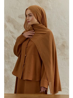 Lale Butik Qef Scarf Soft Line Pamuk Şal Badem 001 Tarçın