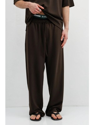 Vamos Fitilli Dokulu Baggy Eşofman Alt Koyu Kahve